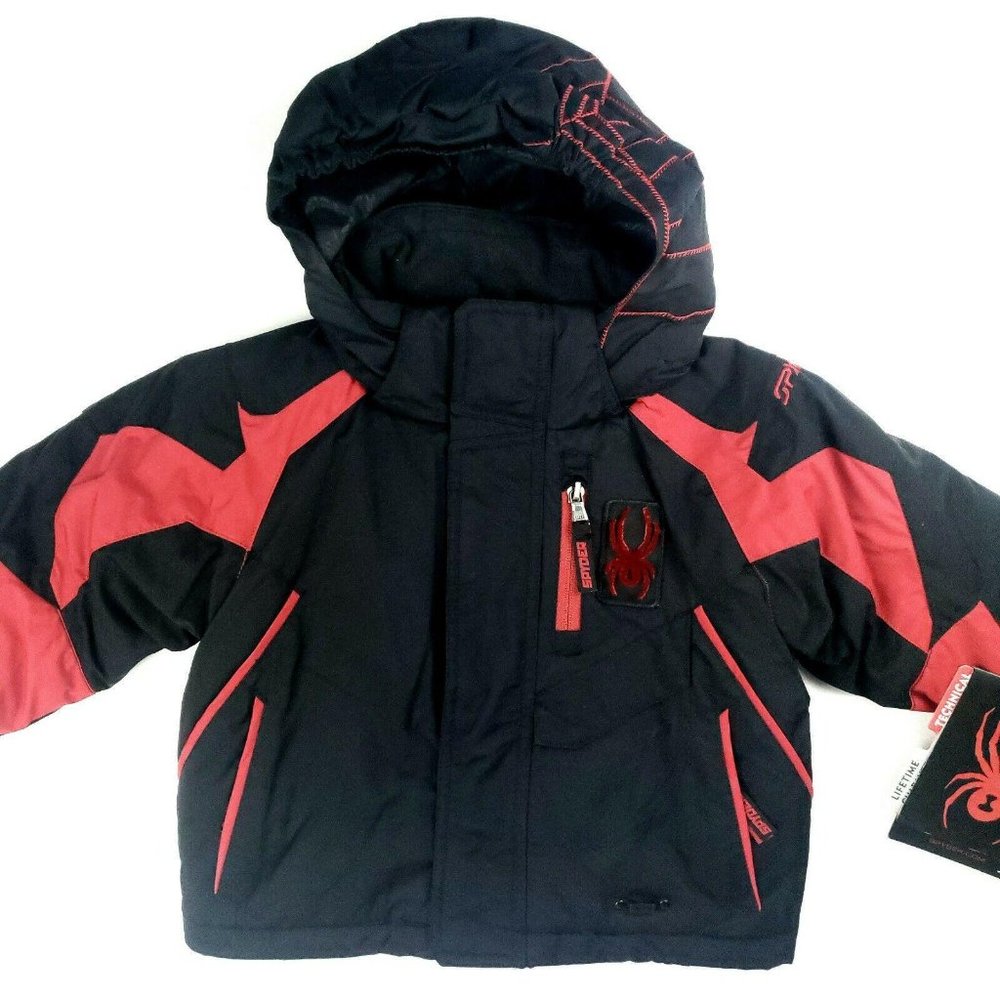SPYDER Kids’ MINI LEADER Ski JACKET Black Red Hooded Winter 2